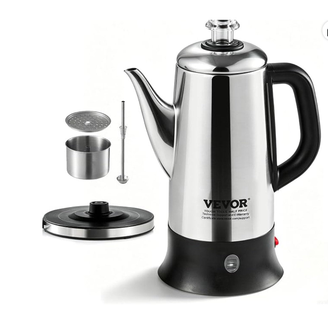 VEVOR 12-Cup Electric Coffee Percolator Stainless Steel Keep Warm 1000W