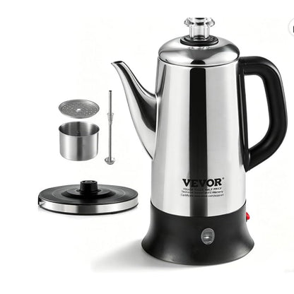 VEVOR 12-Cup Electric Coffee Percolator Stainless Steel Keep Warm 1000W