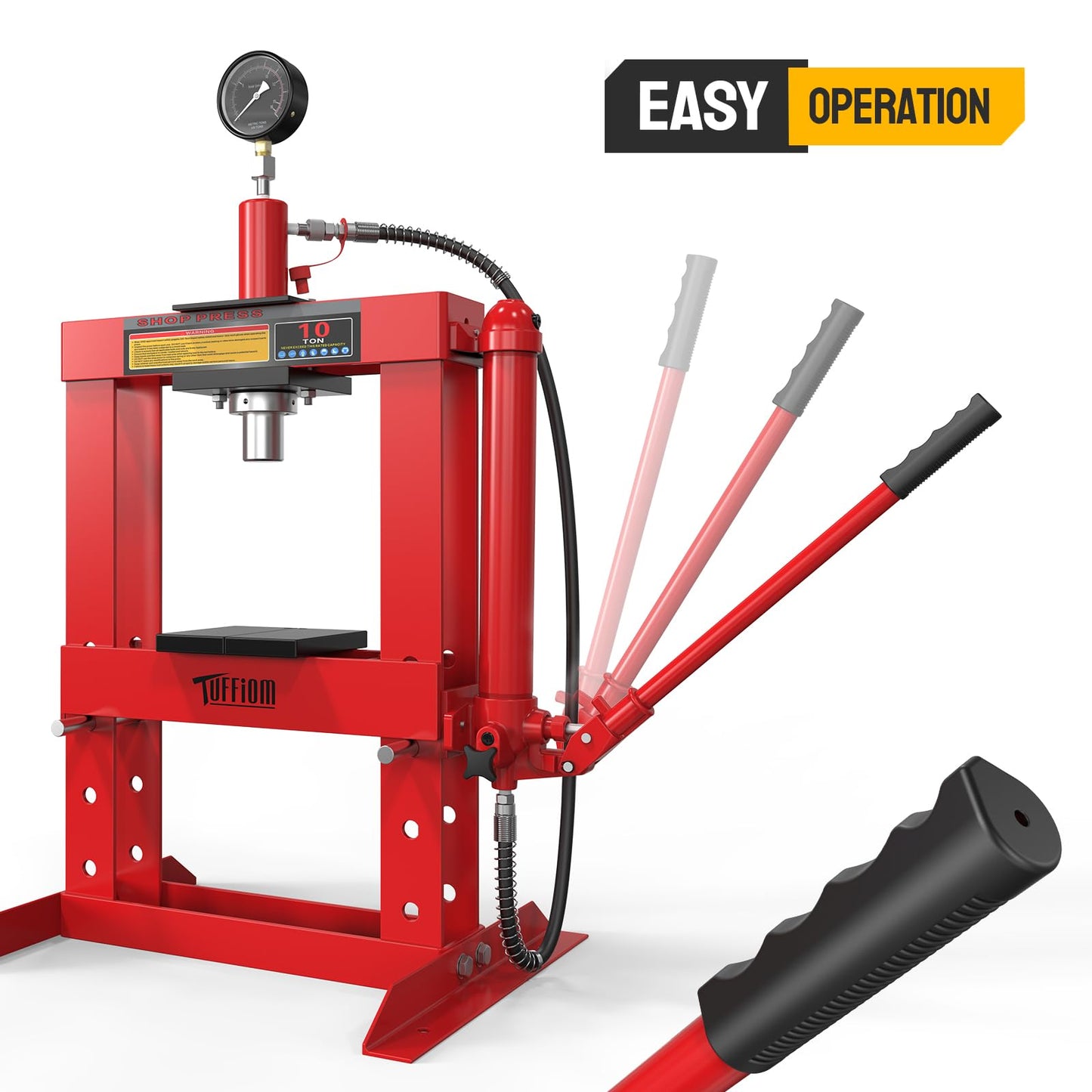 10-Ton Hydraulic H-Frame Shop Press with Pressure Gauge