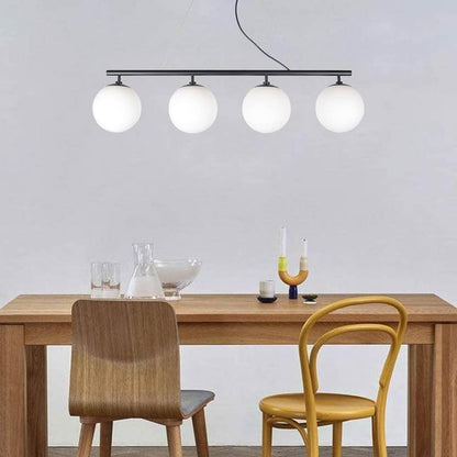 Modern 4-Light Globe Chandelier – Linear Pendant in Matte Black & Gold