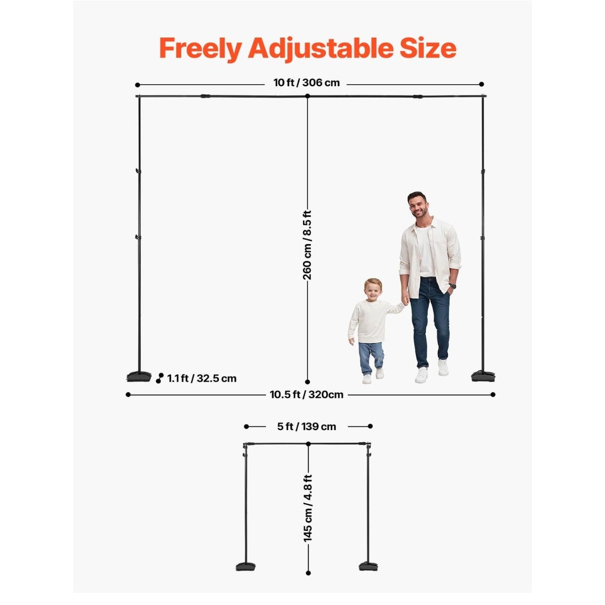 VEVOR Adjustable Photo Backdrop Stand – 8.5 × 10 ft