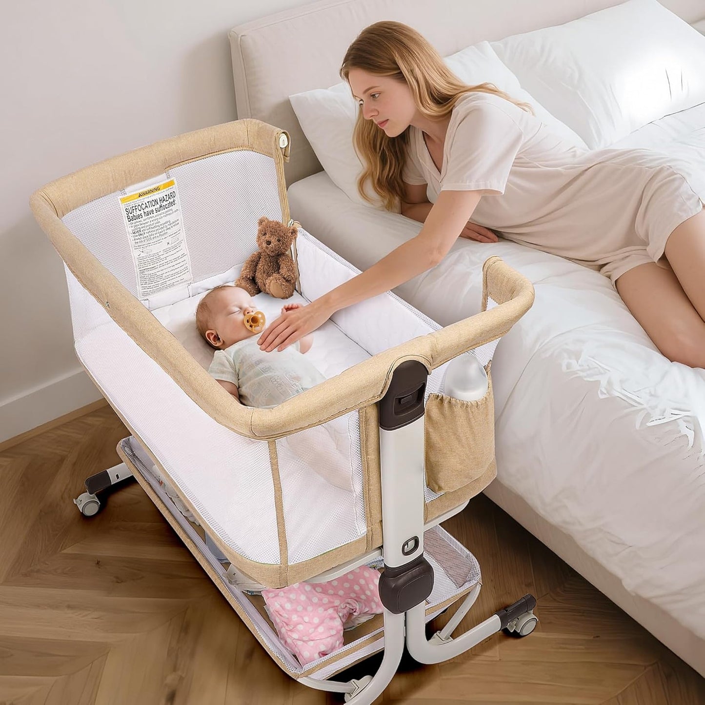 Adjustable Bedside Baby Bassinet Sleeper w/ Mesh Sides, Tilt Mode & Storage