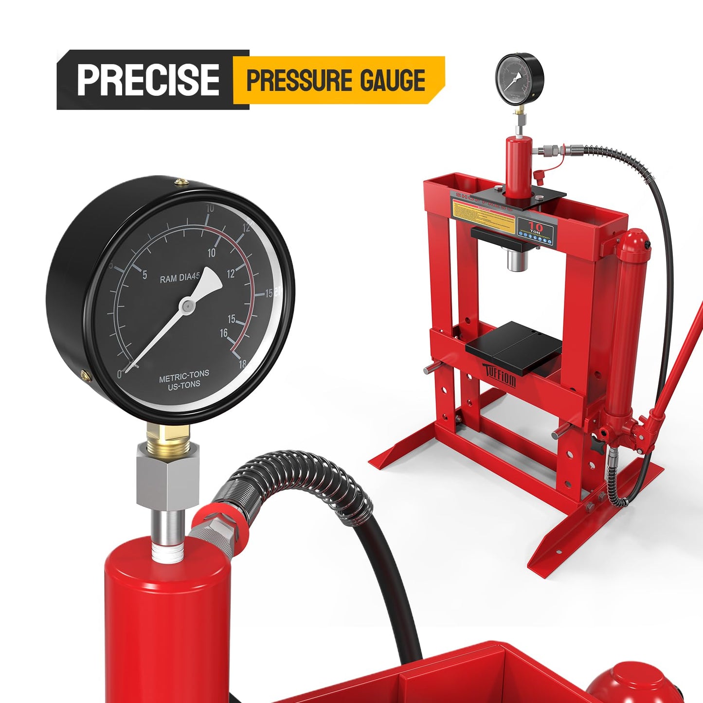 10-Ton Hydraulic H-Frame Shop Press with Pressure Gauge
