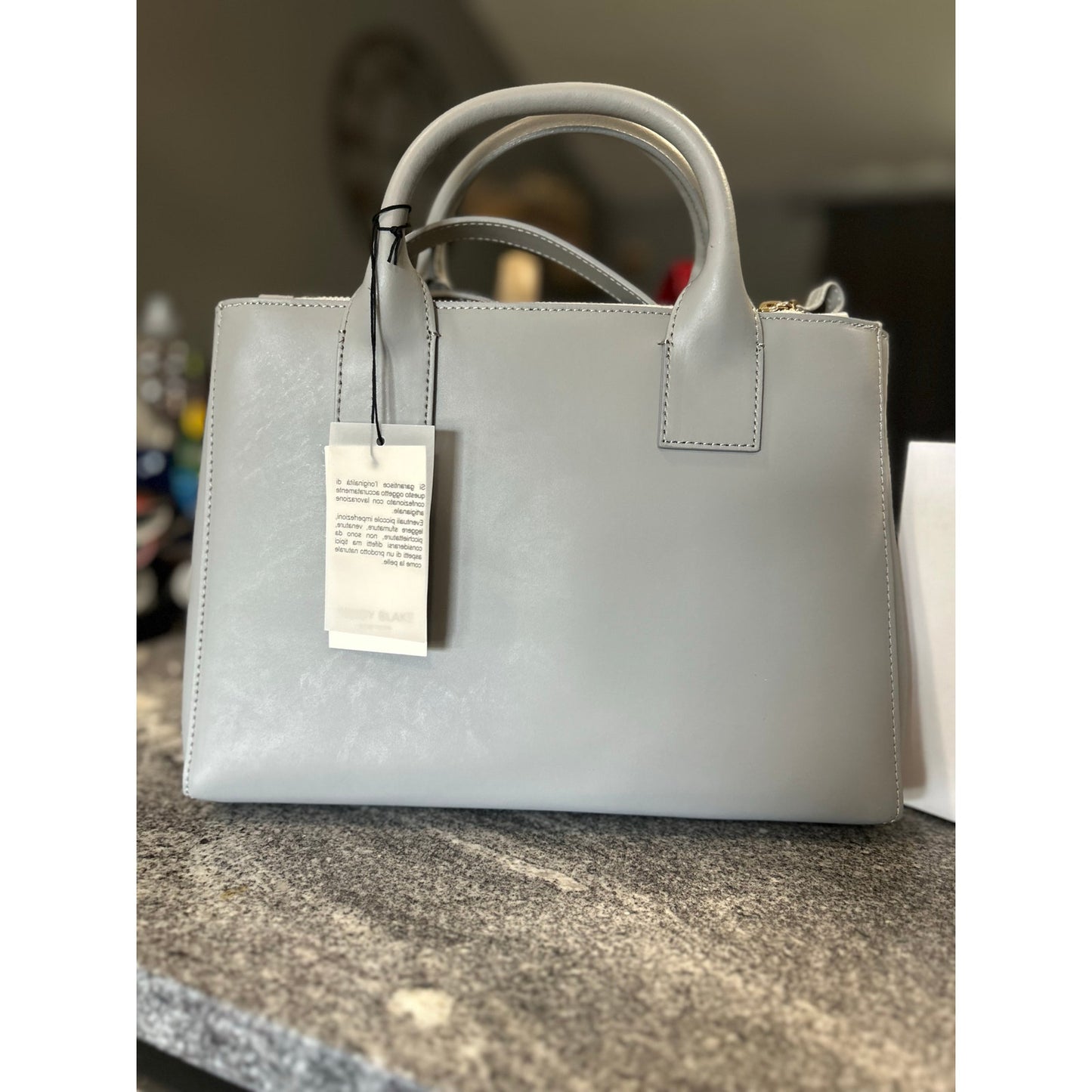 Teddy Blake Roberta 13" Satchel – Turbulence Gray Italian Leather- NWT