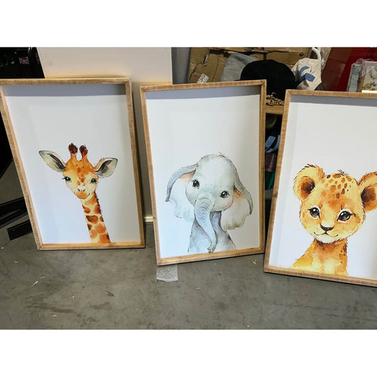 3-Piece Baby Animal Framed Canvas Set – Brand New