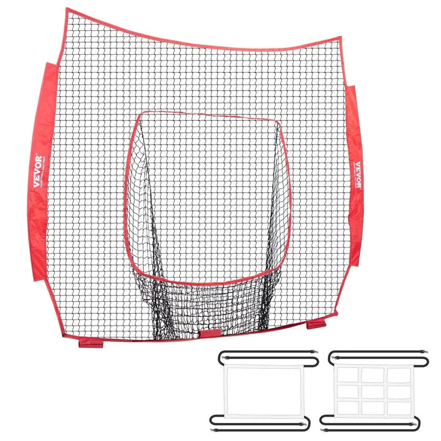 VEVOR 7x7 ft Baseball & Softball Practice Net – Portable Training Net w/ Strike Zone