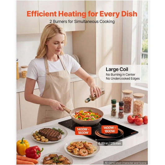 12" 2-Burner Induction Cooktop – 1800W, 110V