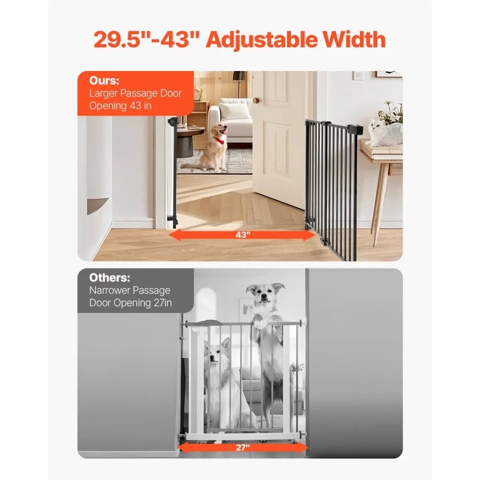 Adjustable Baby & Pet Safety Gate – 29.5 to 43 Inches Wide, 28 Inches High – Black, New in Box