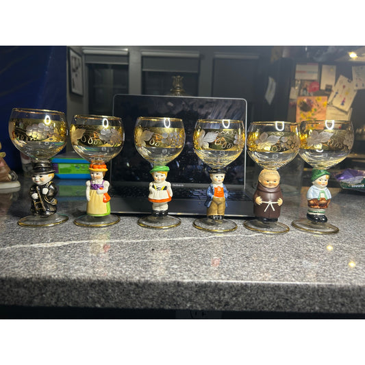 Authentic Goebel Figurine Stem Wine Glasses 6pc Excellent Condition