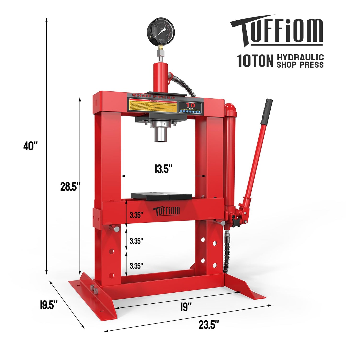 10-Ton Hydraulic H-Frame Shop Press with Pressure Gauge