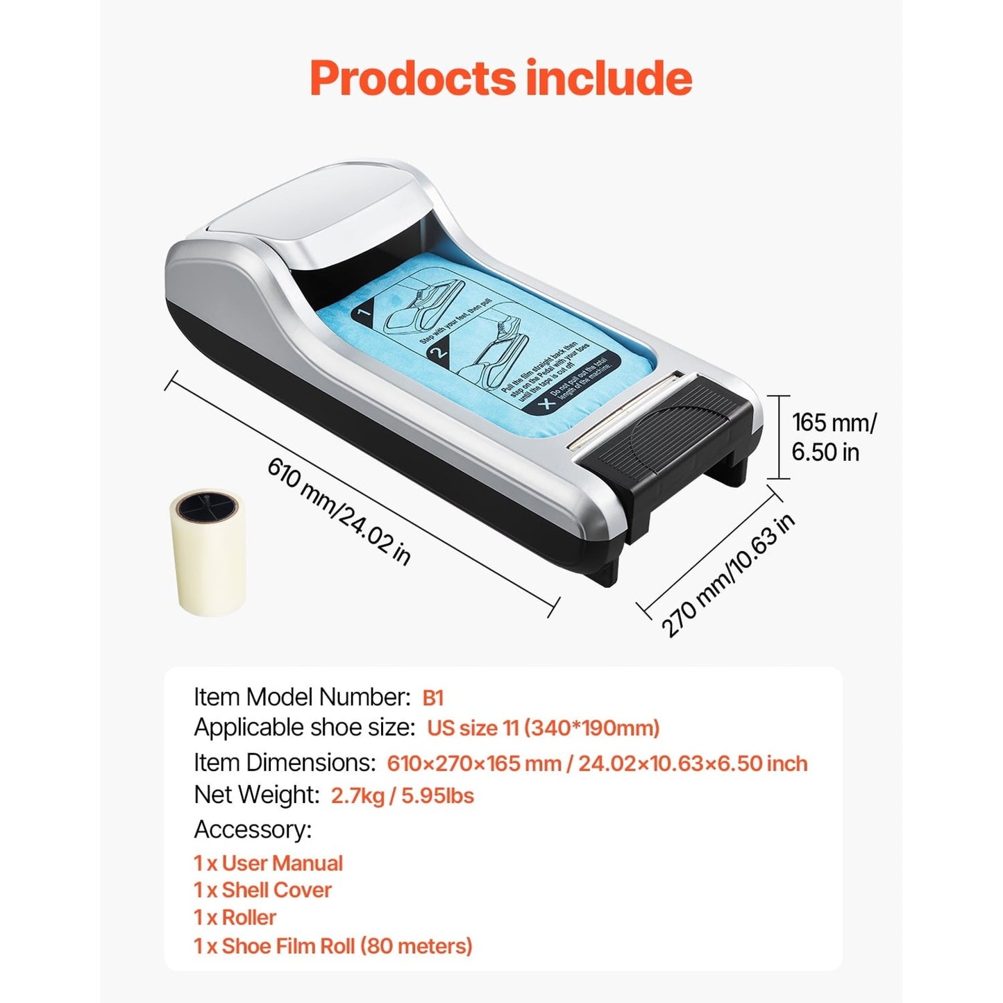 Automatic Shoe Cover Dispenser, Hands-Free with 600 Covers (Silver)