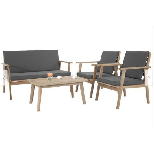 4-Piece Outdoor Wood Conversation Set: Loveseat, 2 Armchairs & End Table- New