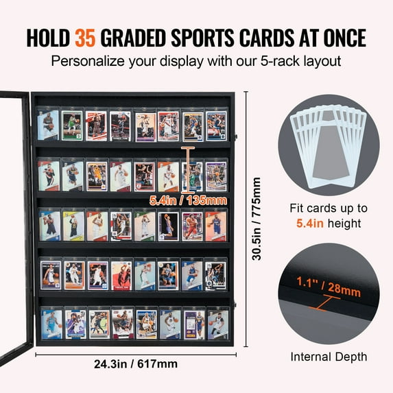 35 Graded Sports Card Display Case 24.3x30.5x2.1 in Lockable Wall Cabinet