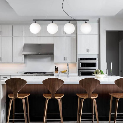 Modern 4-Light Globe Chandelier – Linear Pendant in Matte Black & Gold