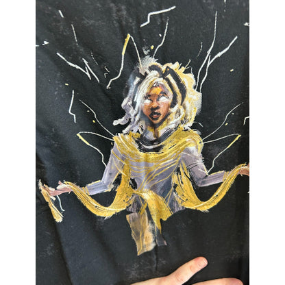 Marvel Artist Series Storm Girls Top- XL 14- Black Gold Ruffle Sleeve- NWT