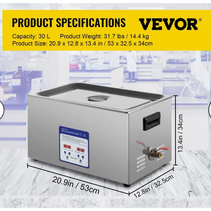 VEVOR 30L Ultrasonic Cleaner – Dual Frequency with Heater & Timer