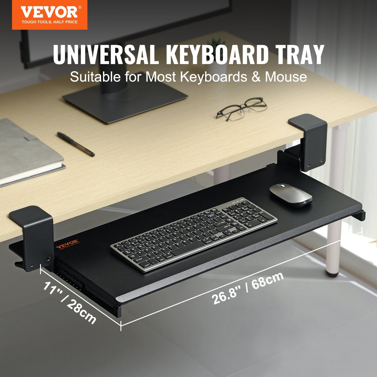 Adjustable Under-Desk Keyboard Tray – Tilt & Height Adjust- New in box