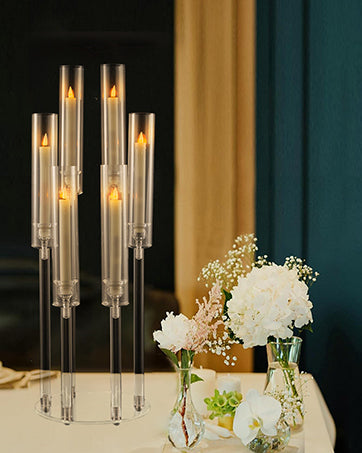 Vincidern 4-Piece Gold 3-Arm Taper Candelabra Set with Acrylic Shades