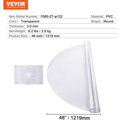 Plastic Table Cover 48 x 48 Inch Round Clear 2.0mm Thick PVC