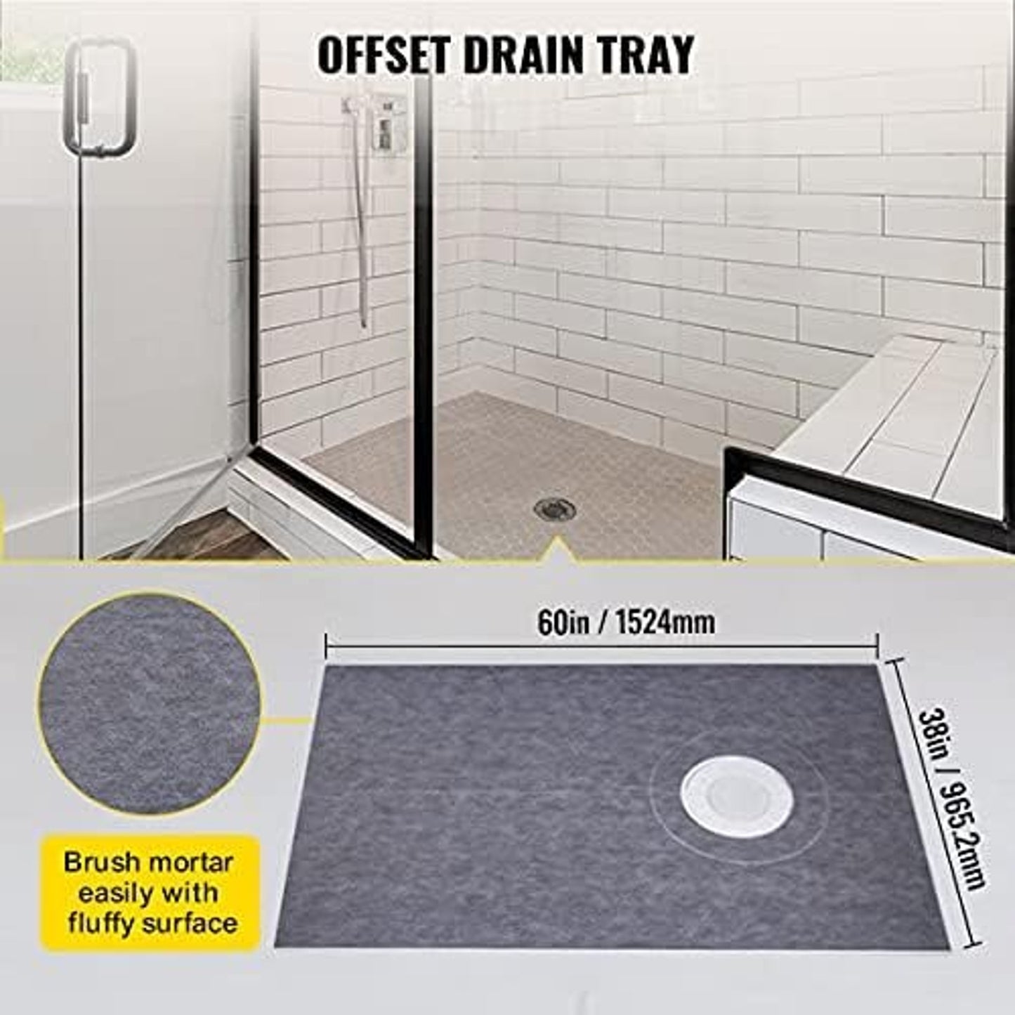 38″×60″ Gray Waterproof Shower Substrate & Tile‑Ready Kit
