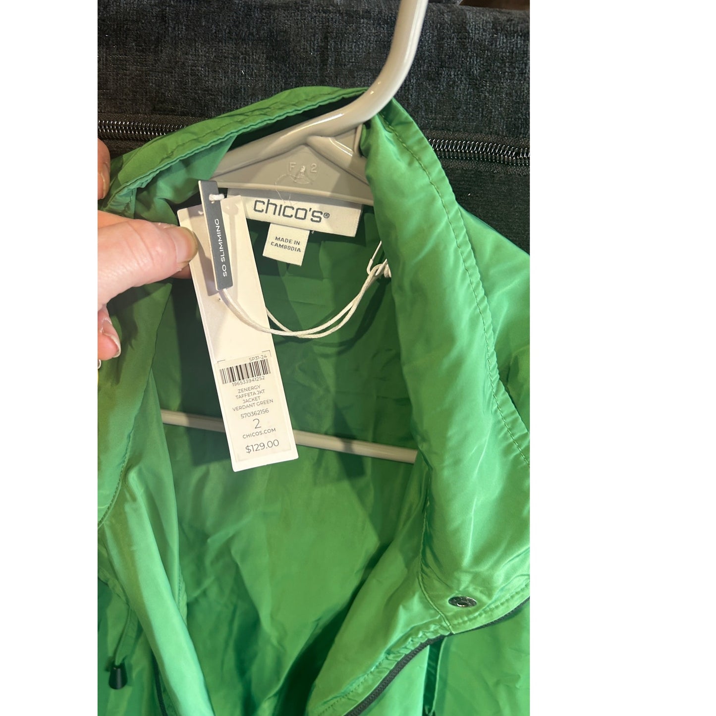 NWT Chico’s Zenergy Taffeta Hooded Jacket Verdant Green Size 12 / Large