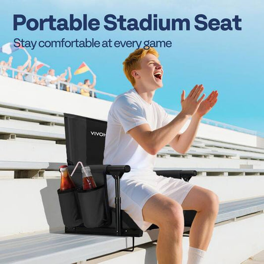 Heavy-Duty Padded Bleacher Chair with Backpack Straps and Dual Cup Holders
