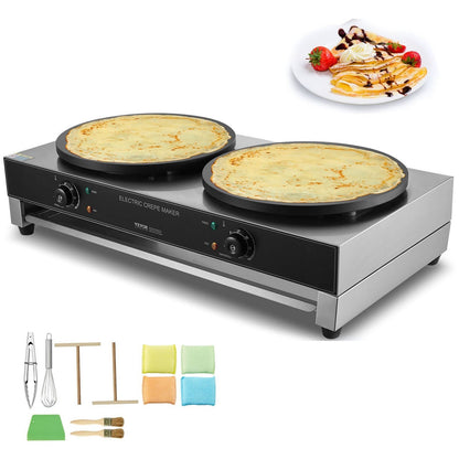 Electric Crepe Maker 16-Inch Double Head Commercial 3400W Nonstick