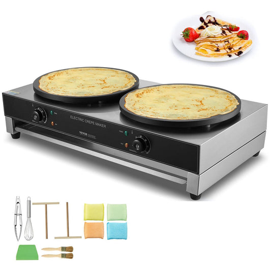 Electric Crepe Maker 16-Inch Double Head Commercial 3400W Nonstick
