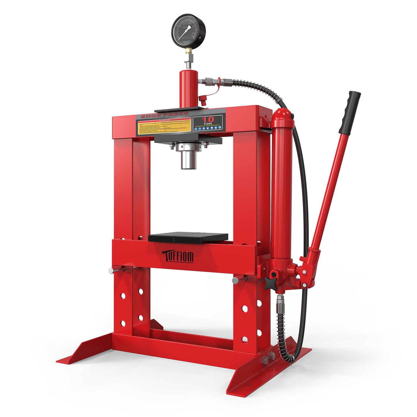 10-Ton Hydraulic H-Frame Shop Press with Pressure Gauge