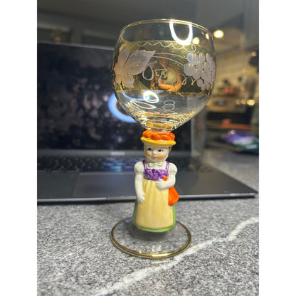 Authentic Goebel Figurine Stem Wine Glasses 6pc Excellent Condition
