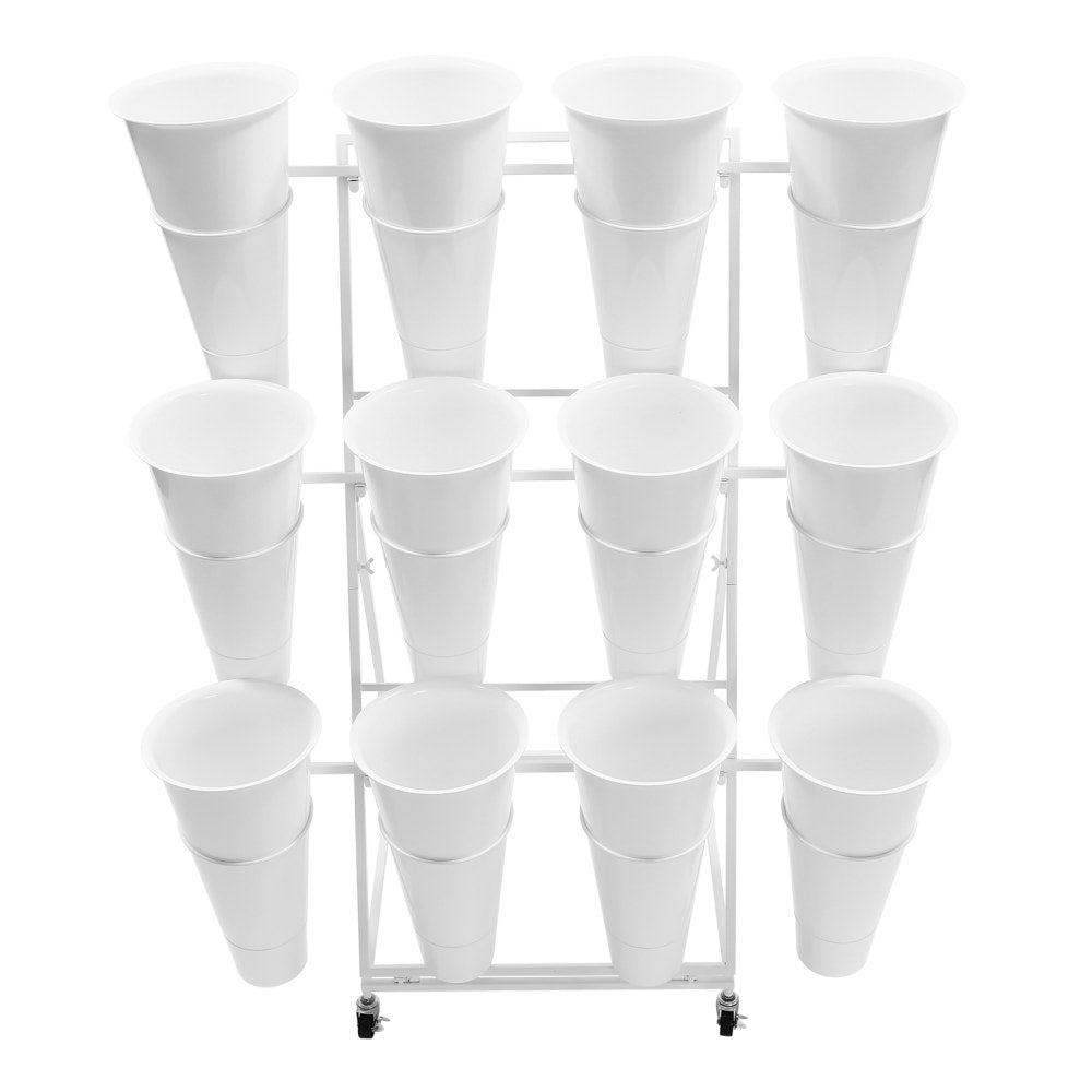 3-Tier White Metal Flower Display Stand with 12 Bucket Holders