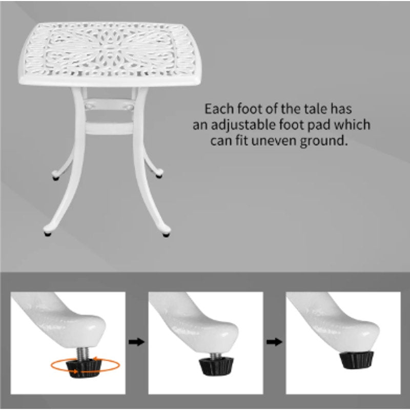 21" Square Outdoor Side Table with Umbrella Hole – White- New in box