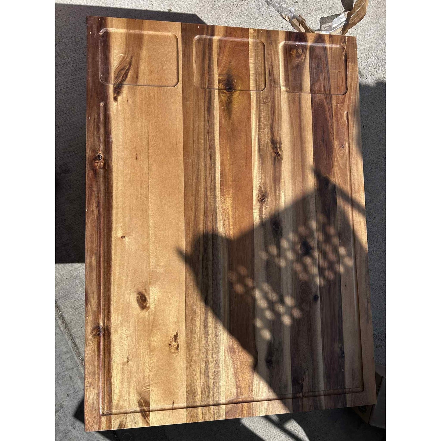 Acacia Wood Noodle Board Stove Cover with Juice Grooves-NIB