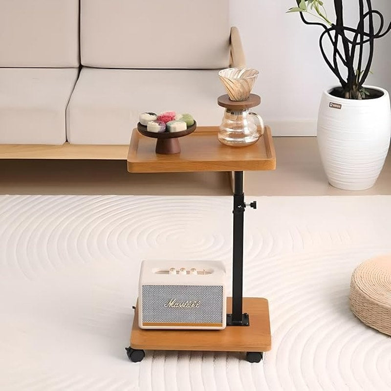 Adjustable Height C Table with Wheels – 360° Swivel Sofa Tray Table