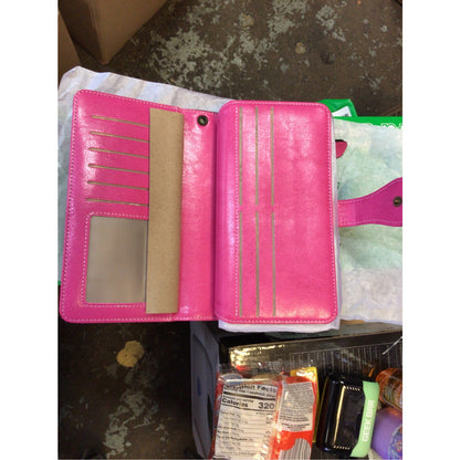 Women’s Pink Faux Leather Organizer Wallet Snap Closure Card Slots
