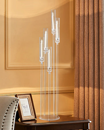 Vincidern 4-Piece Gold 3-Arm Taper Candelabra Set with Acrylic Shades