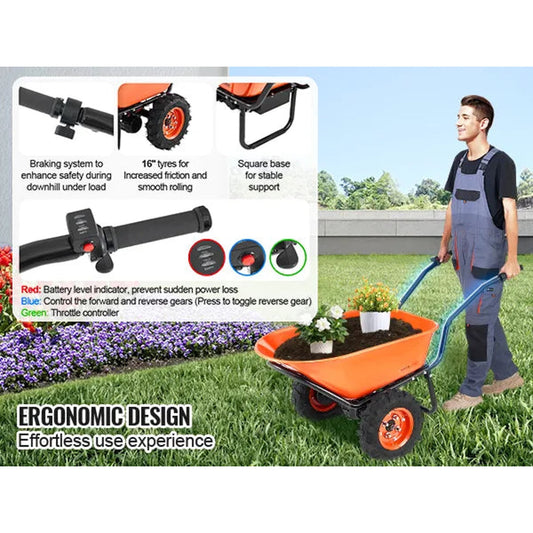 VEVOR 500W Electric 2-Wheel Dump Cart, 4.5 Cu. Ft. Capacity- Brand New