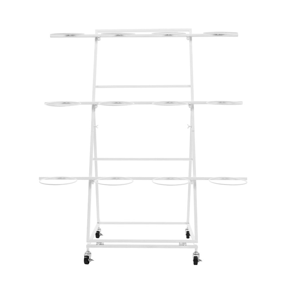 3-Tier White Metal Flower Display Stand with 12 Bucket Holders