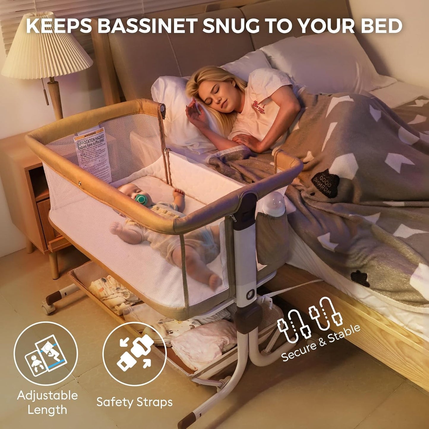 Adjustable Bedside Baby Bassinet Sleeper w/ Mesh Sides, Tilt Mode & Storage