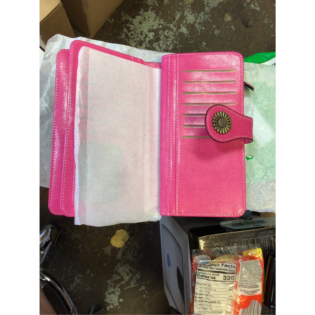Women’s Pink Faux Leather Organizer Wallet Snap Closure Card Slots