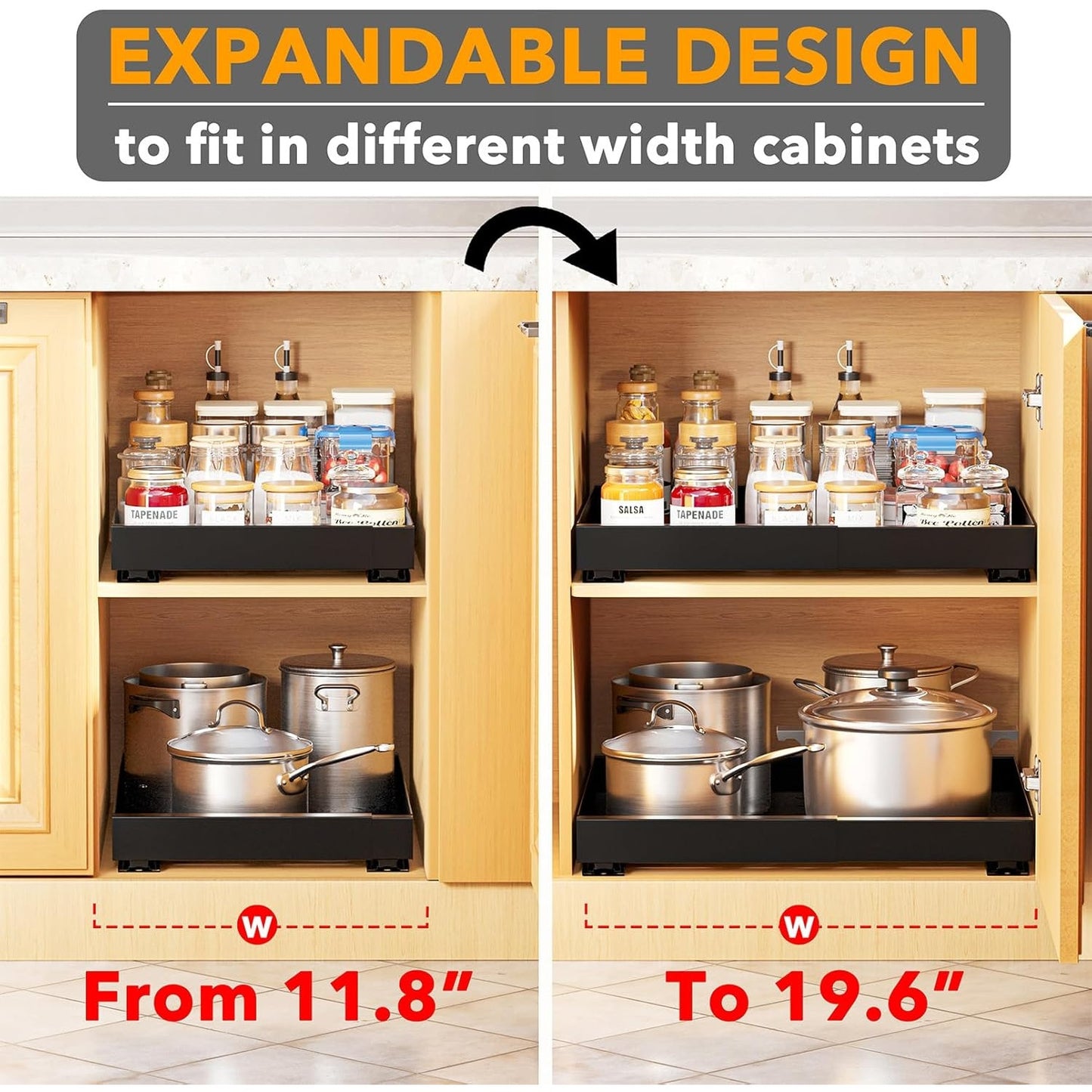 SpaceAid Pull-Out Cabinet Organizer – Black, Expandable 8 x 2- NIB