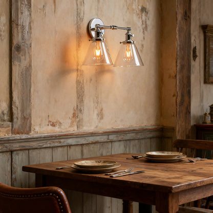 Industrial 2-Light Wall Sconce with Glass Shades, E26 Hardwired
