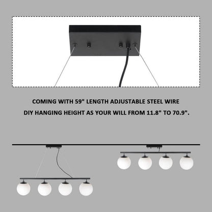 Modern 4-Light Globe Chandelier – Linear Pendant in Matte Black & Gold