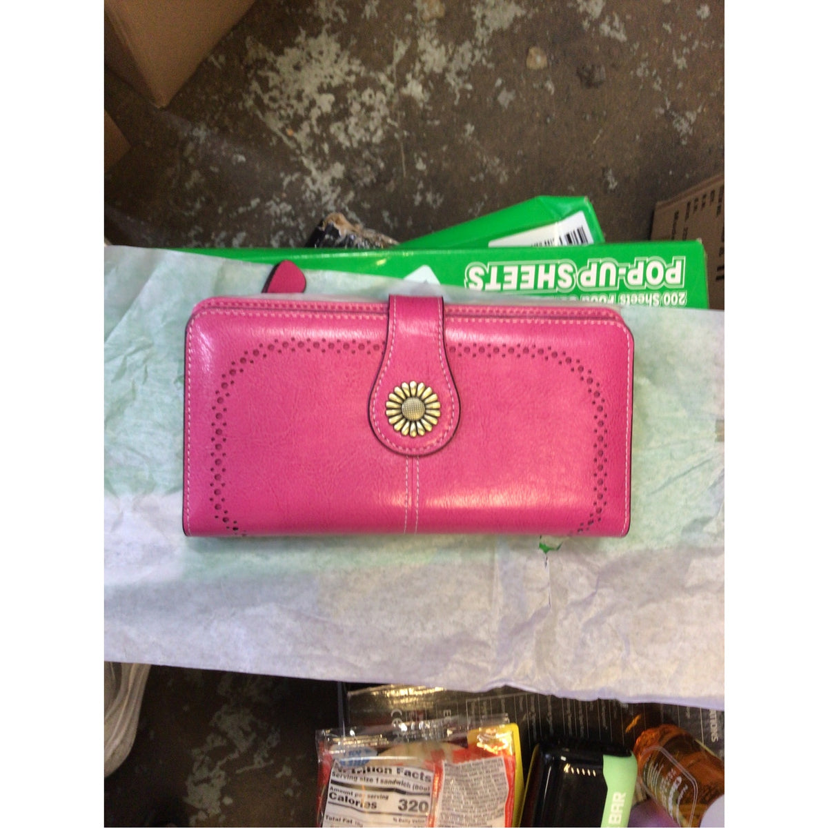 Women’s Pink Faux Leather Organizer Wallet Snap Closure Card Slots