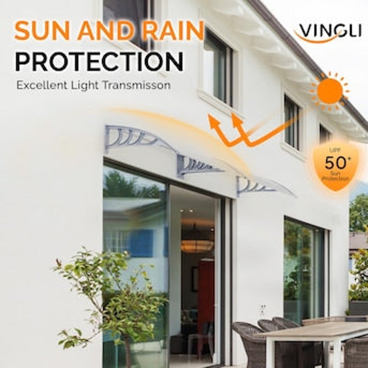 Outdoor Door & Window Awning Canopy – 40” W x 29” D Modern Arched Design