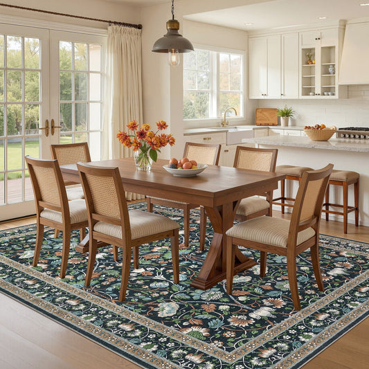 9x12 Vintage Floral Washable Area Rug w/ Non-Slip Backing (Low Pile)