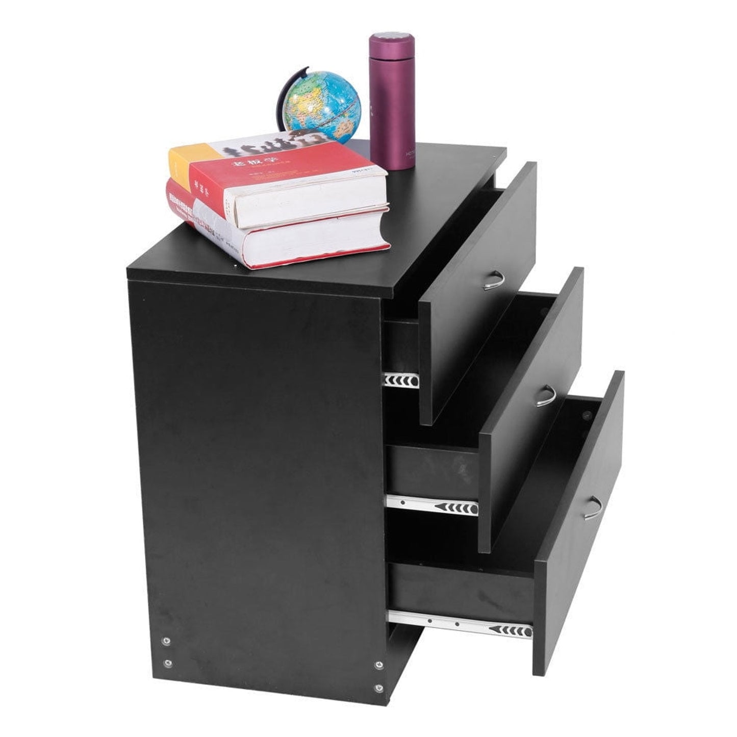 Modern Black Wooden Nightstand with 3 Drawers – New in box