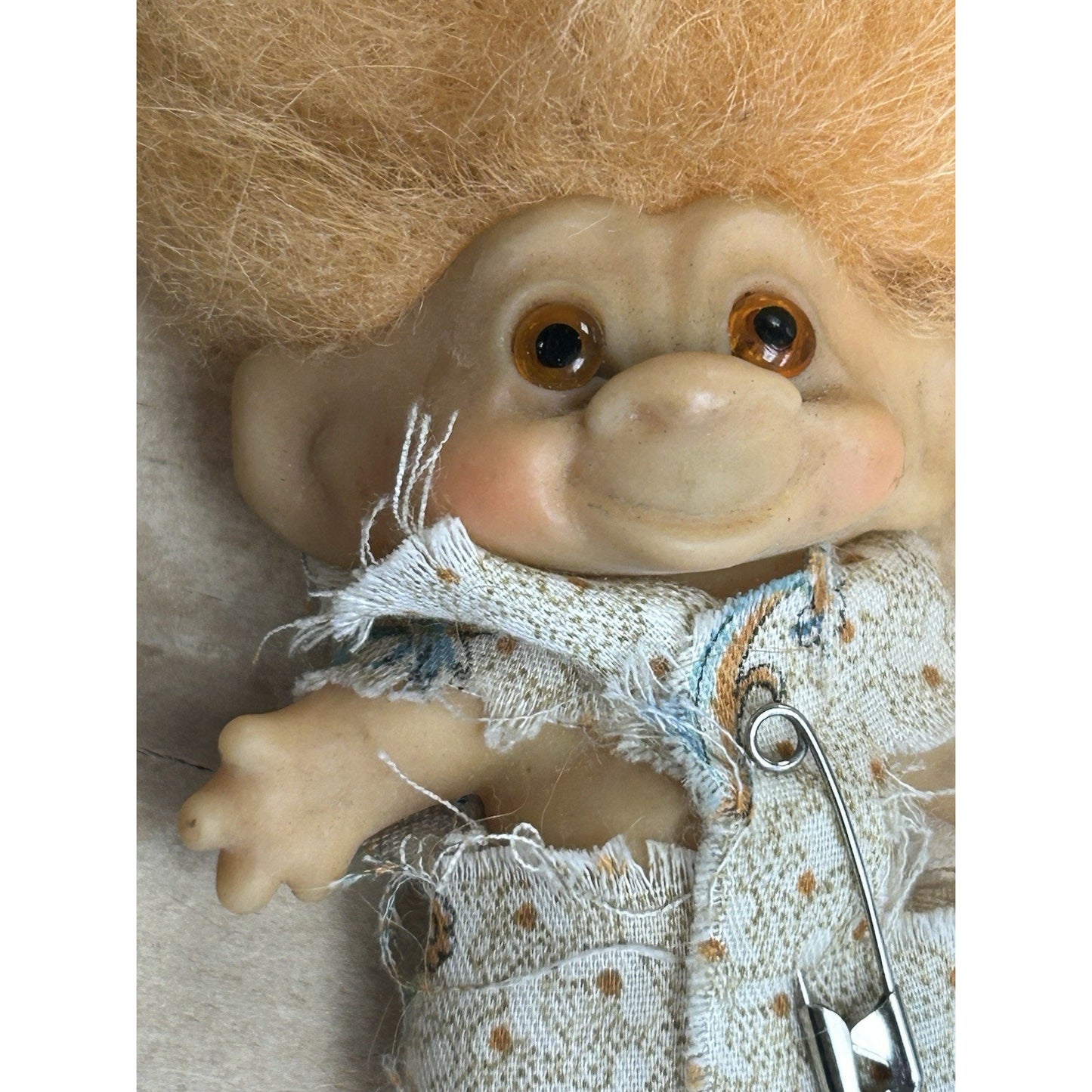 Vintage Thomas Dam Troll Doll 3" Orange Hair Handmade Pajama Outfit Denmark