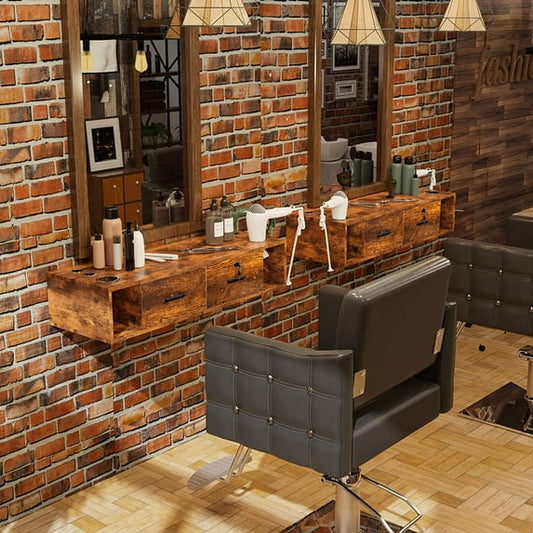 Wall Mount Styling Station Cabinet With Locking Drawers 41.3in Brown