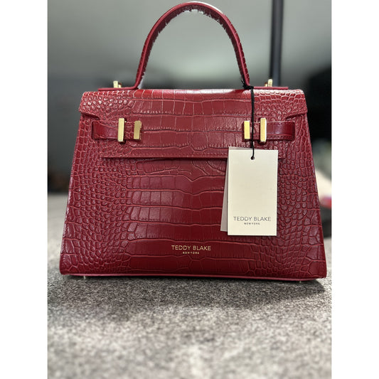 Teddy Blake Ava 11" Croco Leather Satchel – Rosso Scuro Red w/ Gold Hardware-NWT
